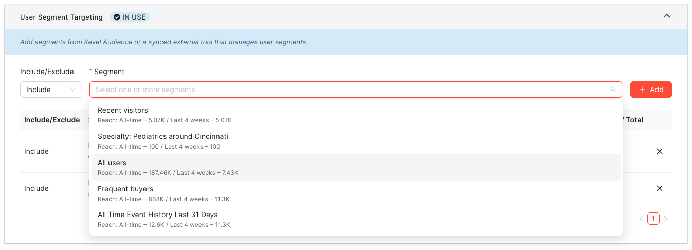 Kevel Native Segments destination editing